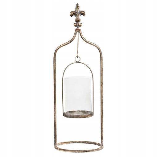 ŚWIECZNIK NA TEALIGHT złoty metalowy szklany do salonu łazienki 40cm