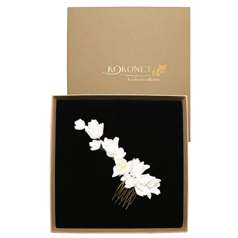 OZDOBA do włosów złota biała z kwiatami robiona unikalna elegancka FRENCH