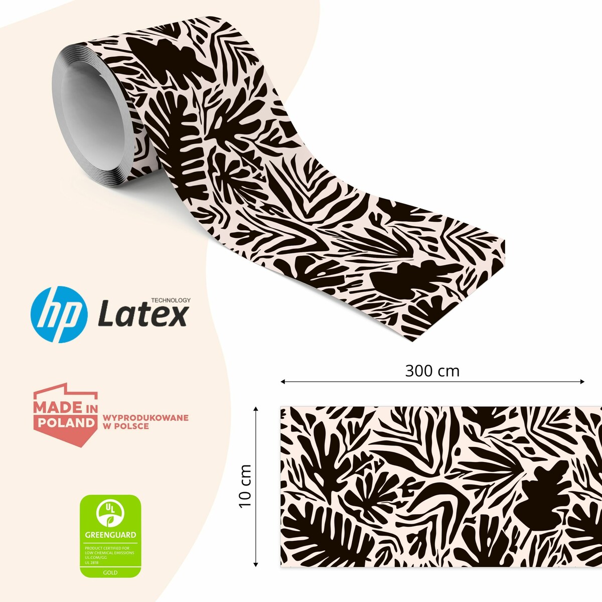 Samoprzylepny Pasek Dekoracyjny Czarne LIŚCIE Tropikalne Abstrakcja