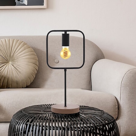 Industrialna lampka stołowa Rufin 3219 metalowa ramka czarna drewno