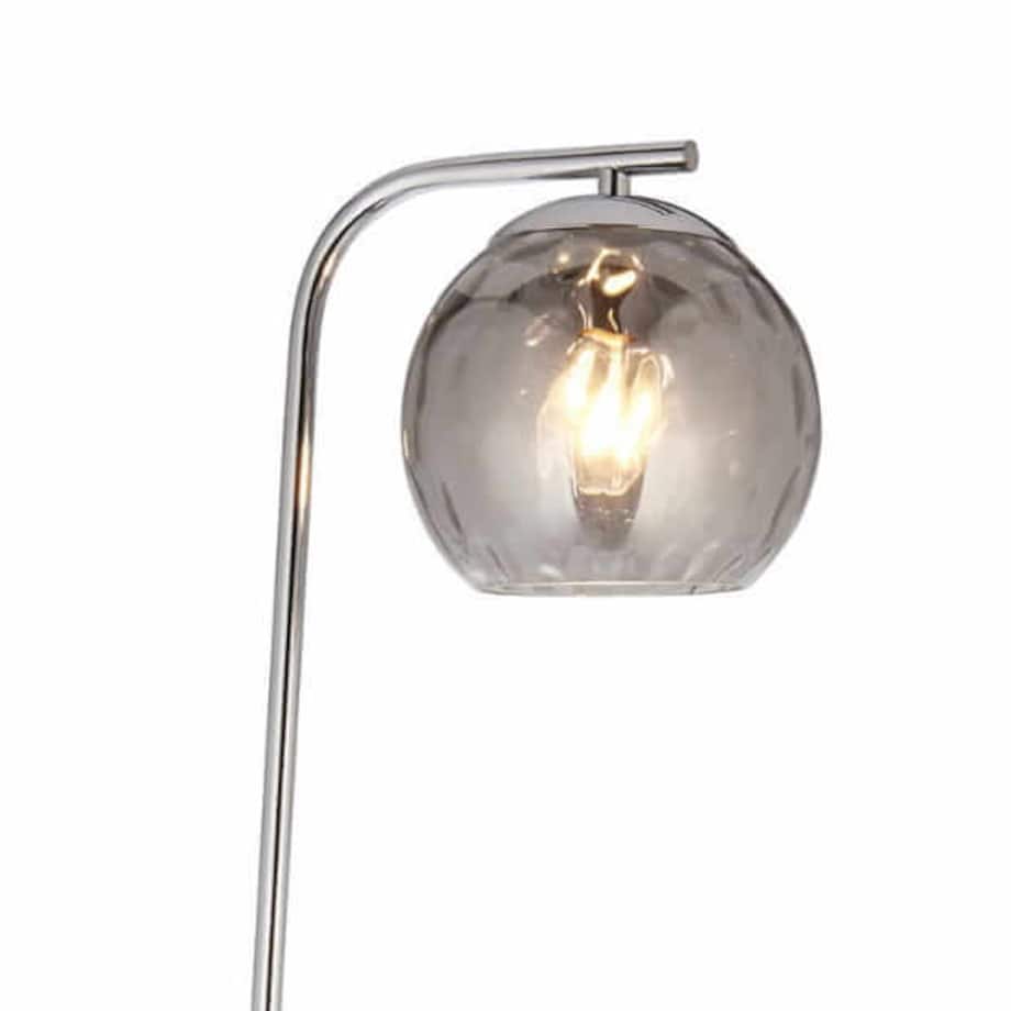 Szklana lampa podłogowa Dimple 97978 Endon kula przydymiona chrom