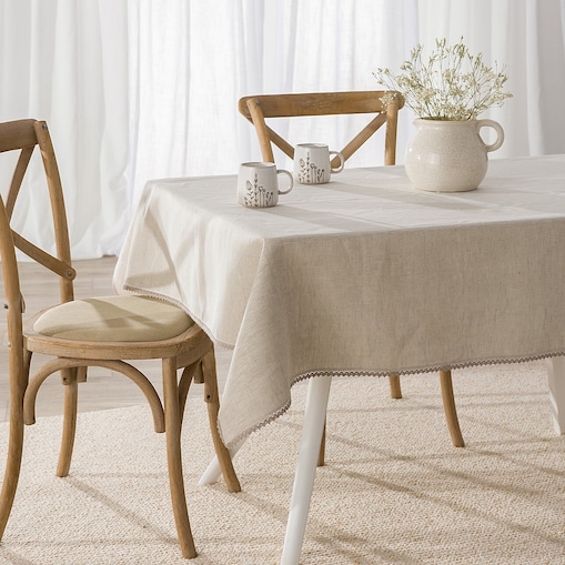 Obrus lniany z koronką 130x180 cm naturalny len