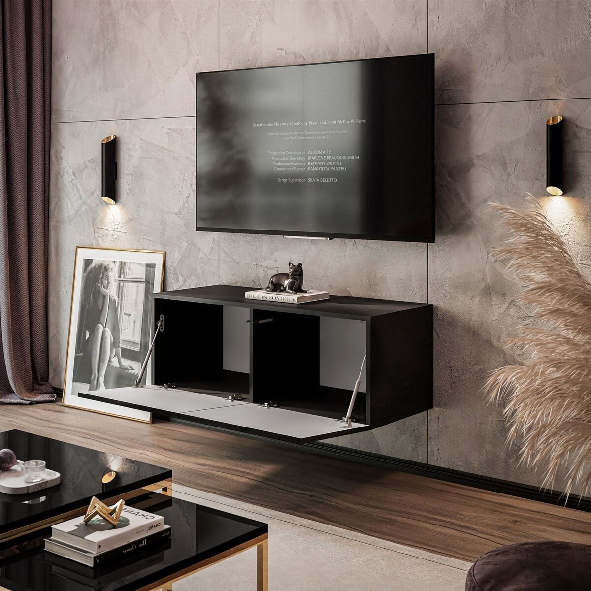 Szafka RTV COLGANTE 100 czarny połysk LED