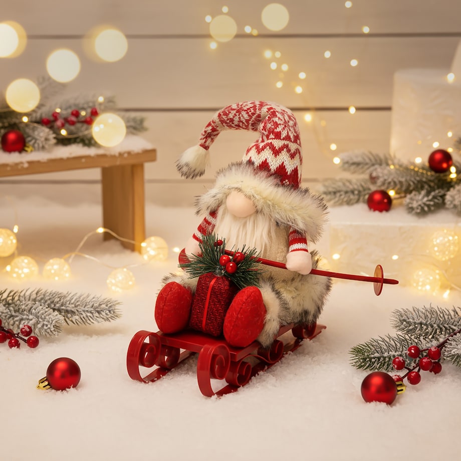 Skrzat świąteczny na sankach ozdoba na święta