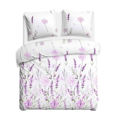 Pościel bawełniana 180x200 Lavenda biała z motywem fioletowej lawendy, Cottonlove