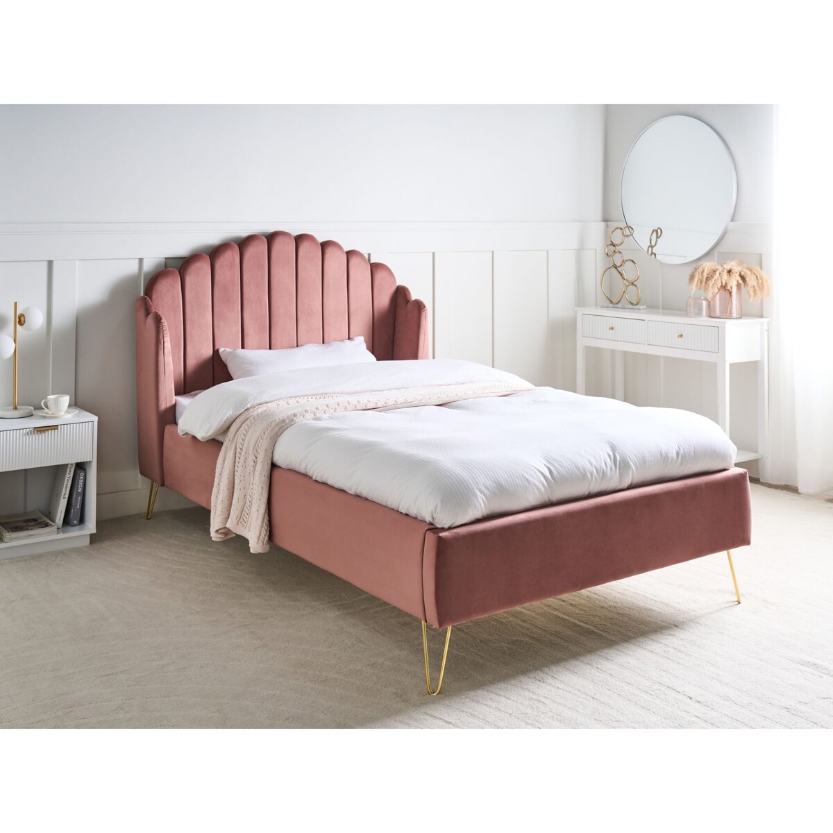 Łóżko Welur AMBILLOU 120 x 200 cm Różowy