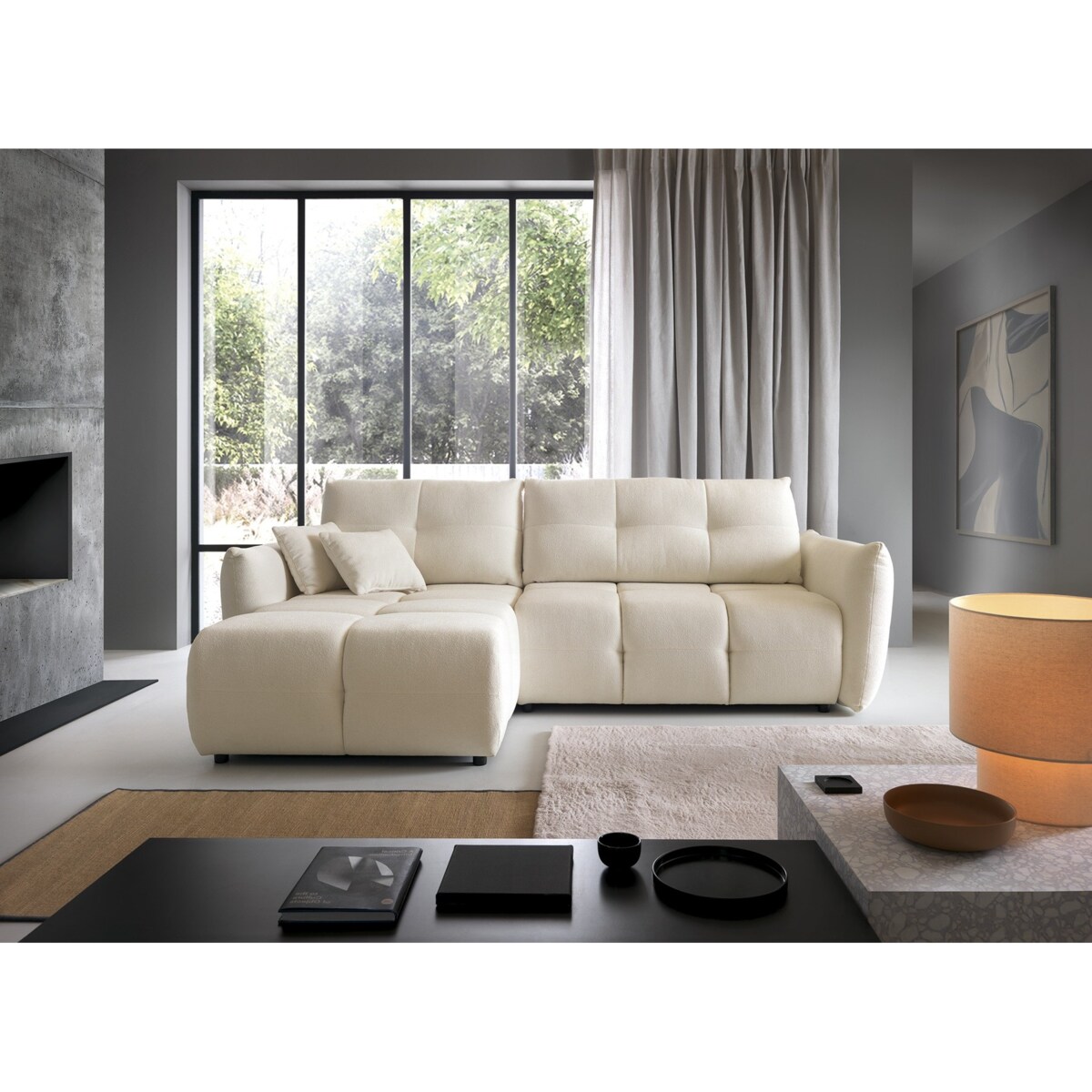 Narożnik z funkcją spania do salonu BOSE, lewostronny, ecru