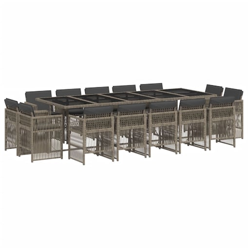 vidaXL 15-cz. zestaw mebli ogrodowych z poduszkami, szary, rattan PE