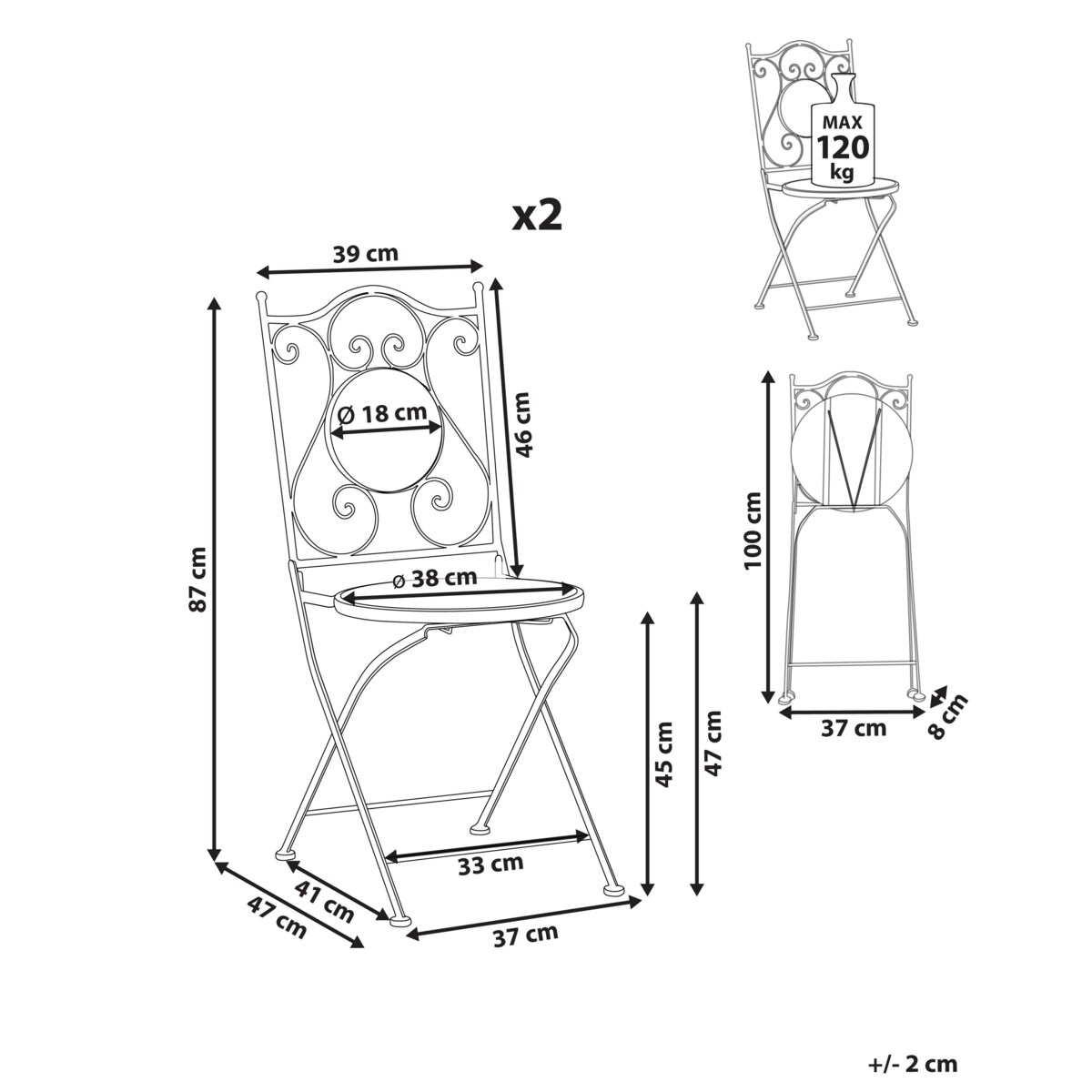 Zestaw 2 krzeseł ogrodowych AGGIUS Składane Metal Czarny