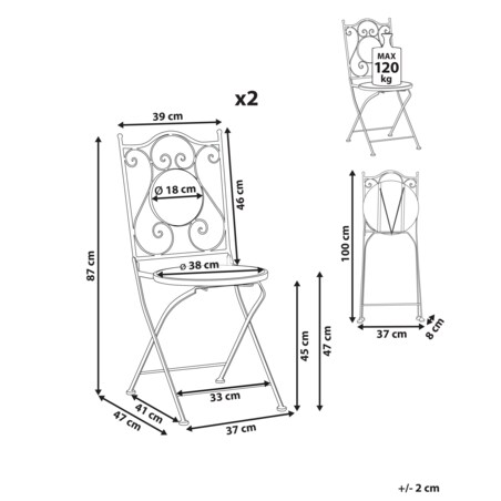 Zestaw 2 krzeseł ogrodowych AGGIUS Składane Metal Czarny