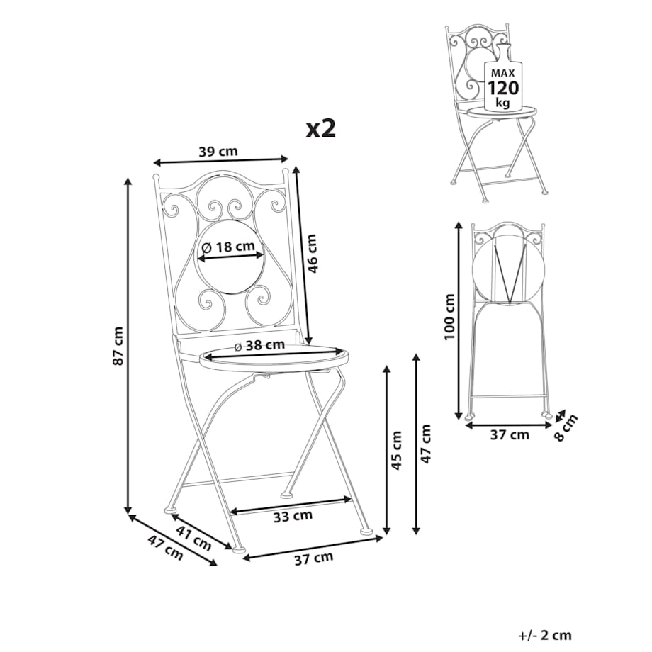 Zestaw 2 krzeseł ogrodowych AGGIUS Składane Metal Czarny