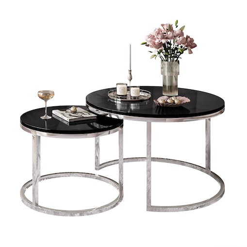 Okrągła ława 2w1 CIRI chrom czarny połysk