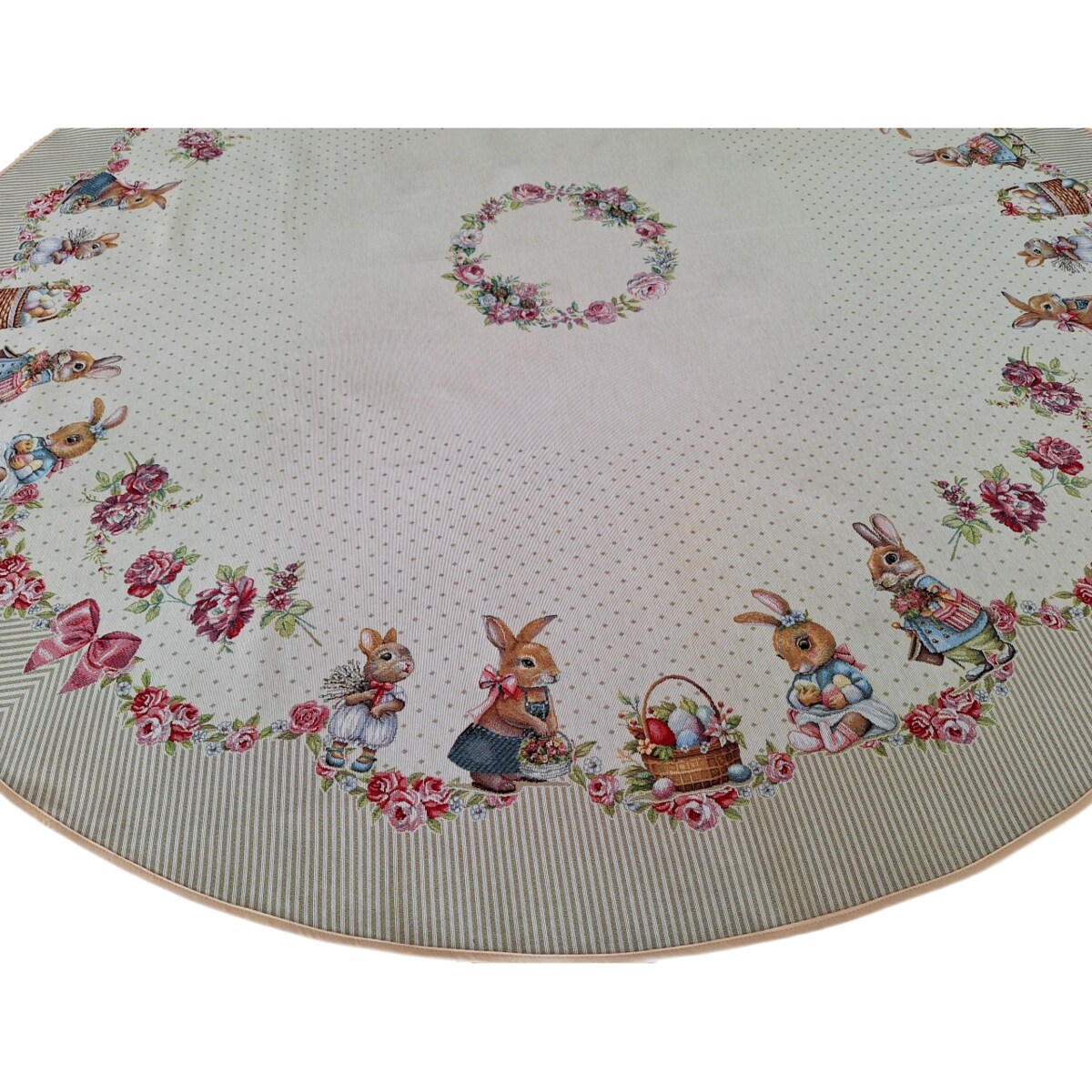 Obrus Okrągły Wielkanocny Na Stół 165 Cm Ozdobny Dekoracyjny Zajączki