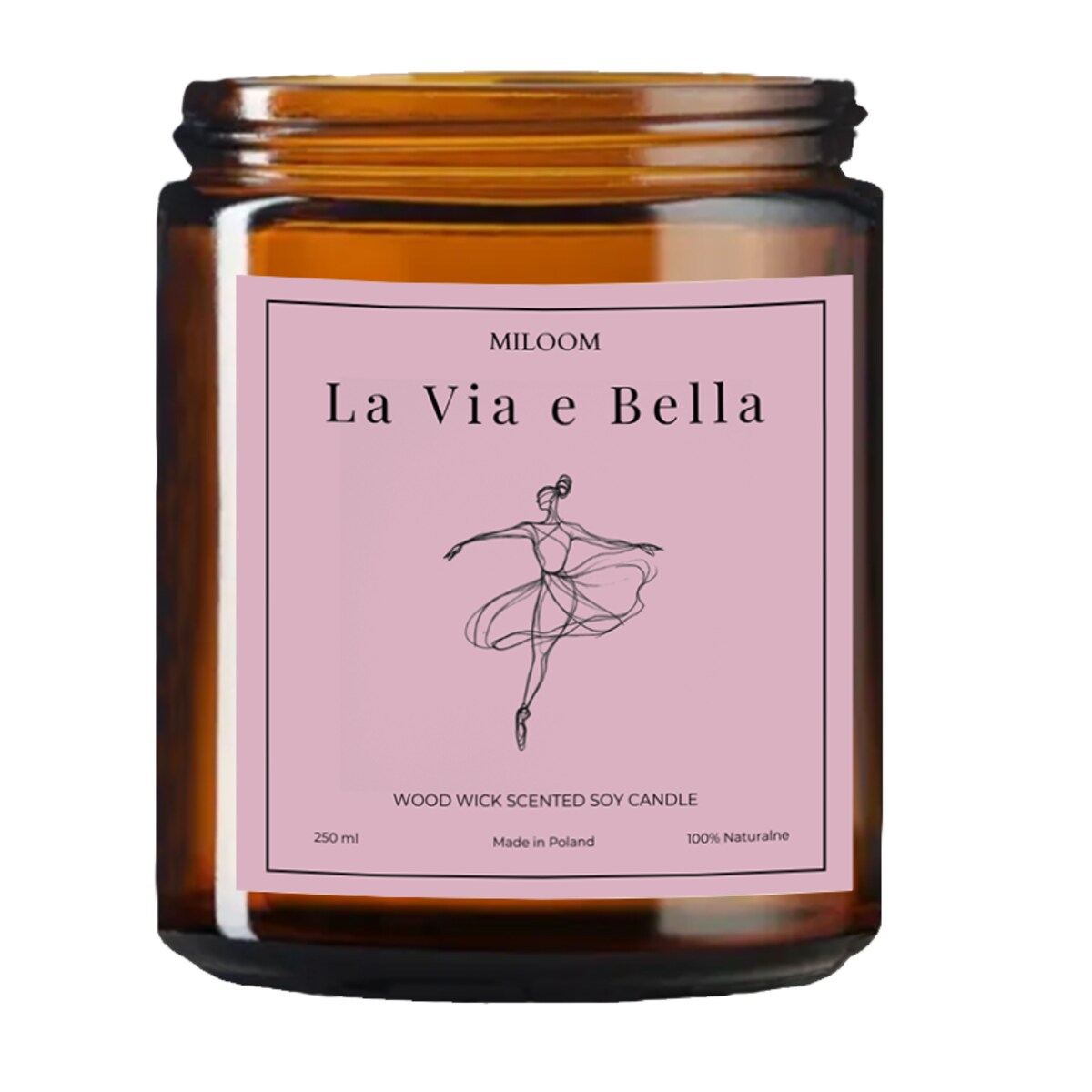 Świeca Sojowa Zapachowa z Drewnianym Knotem LA VIA E BELLA 230 ml Miloom