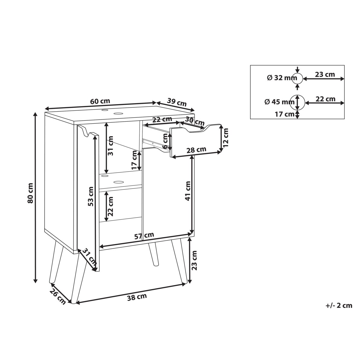 Szafka pod umywalkę CANOAS 60 cm Jasnobrązowy
