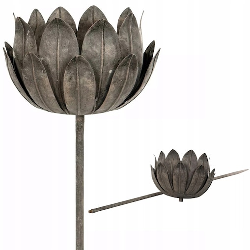 LAMPION ŚWIECZNIK DO OGRODU KWIAT wbijany metalowy rdzoodporny 20cm