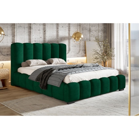 Łóżko tapicerowane 140x200 BEN18 do sypialni z pojemnikiem-butelkowa zieleń
