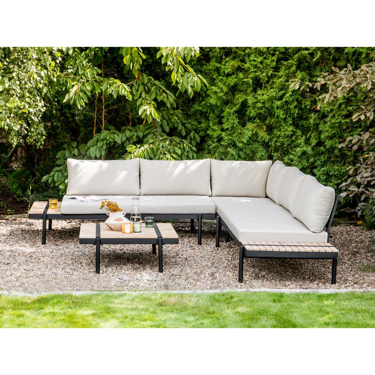 Duży zestaw wypoczynkowy dla 5 osób Drewno eukaliptusowe Złamana biel BELLARIVA