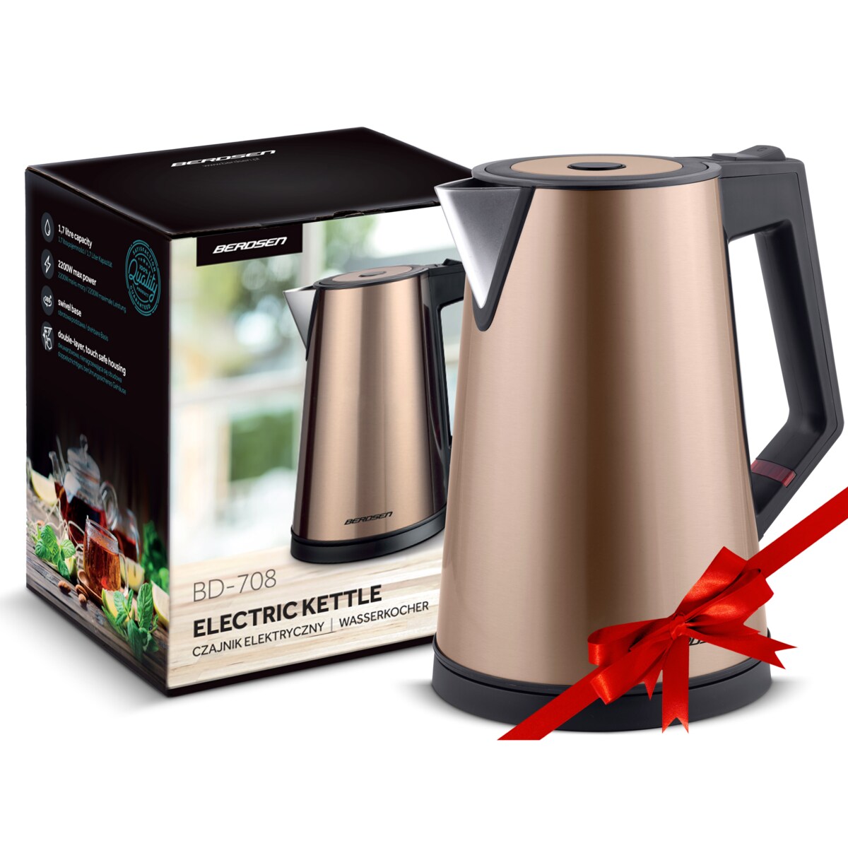 Czajnik elektryczny bezprzewodowy modny 1,7l 2200w Berdsen