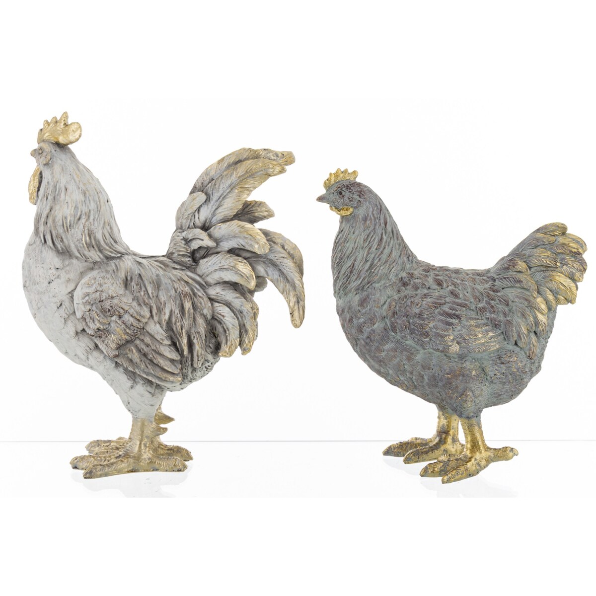 Dekoracja - para kogut i kura 26x10,5x21 i 22x10x20 cm PLOMFEE szary