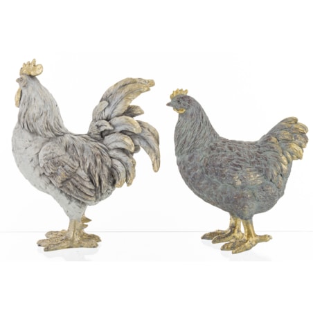 Dekoracja - para kogut i kura 26x10,5x21 i 22x10x20 cm PLOMFEE szary