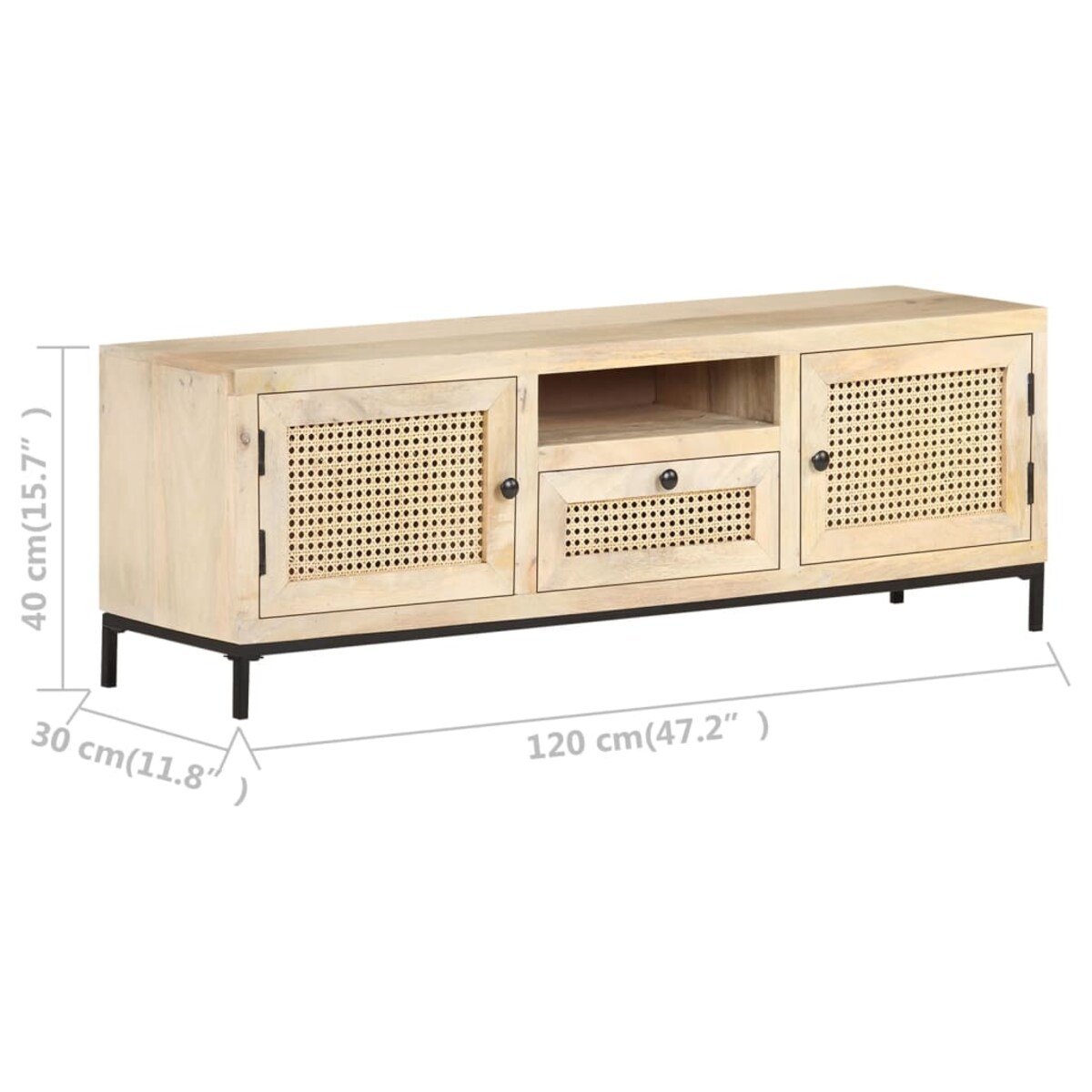 vidaXL Szafka pod TV, 120x30x40 cm, drewno mango i naturalna trzcina