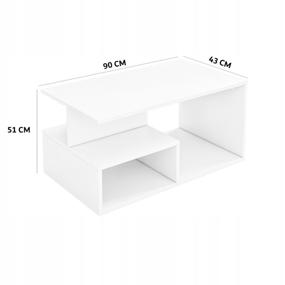 Ława stolik biały kawowy nowoczesny z półką do salonu pokój loft duży 90 cm