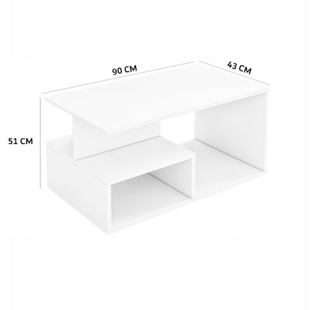 Ława stolik biały kawowy nowoczesny z półką do salonu pokój loft duży 90 cm