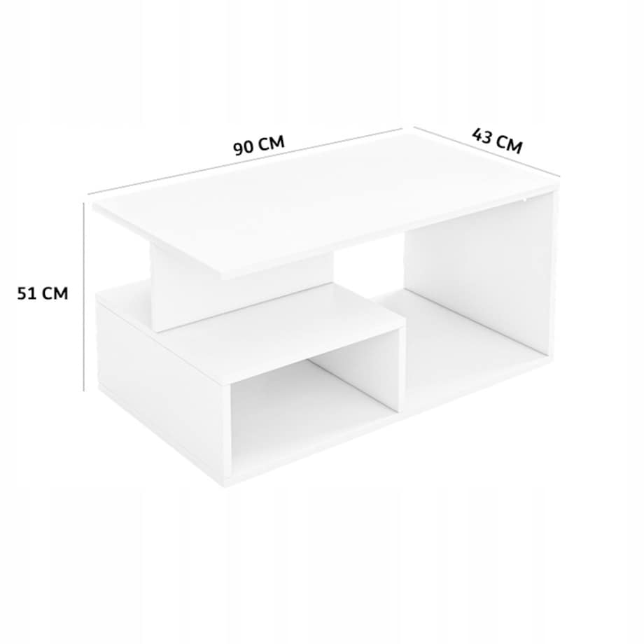 Ława stolik biały kawowy nowoczesny z półką do salonu pokój loft duży 90 cm