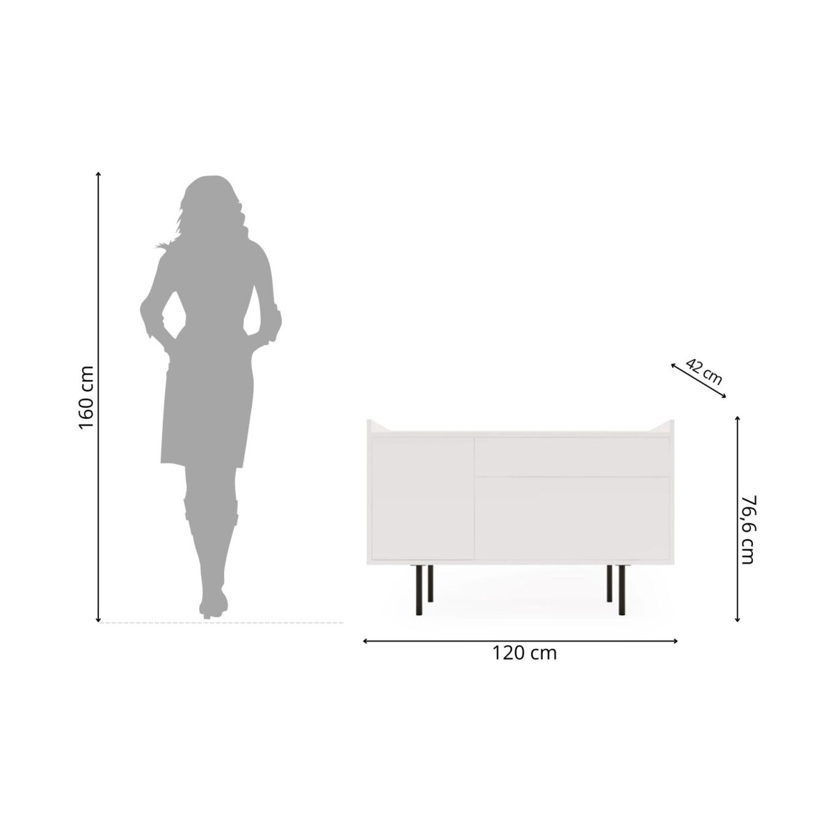 Biała komoda na metalowych nóżkach Skandica BOHEMIA