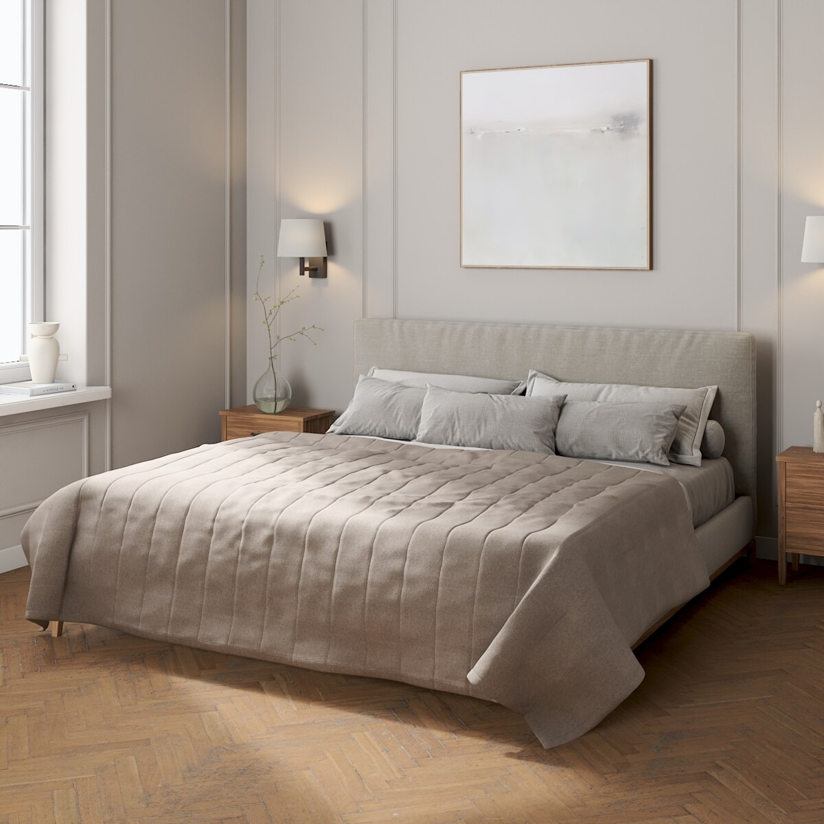 Narzuta pikowana w pasy 260x210 beżowo-szary