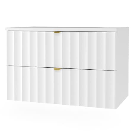 Szafka pod umywalkę z blatem, 80 cm, ryflowana, złote uchwyty, biała Arcos
