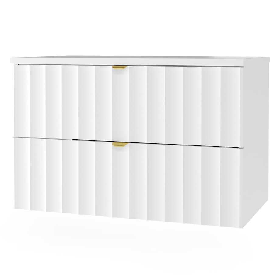 Szafka pod umywalkę z blatem, 80 cm, ryflowana, złote uchwyty, biała Arcos