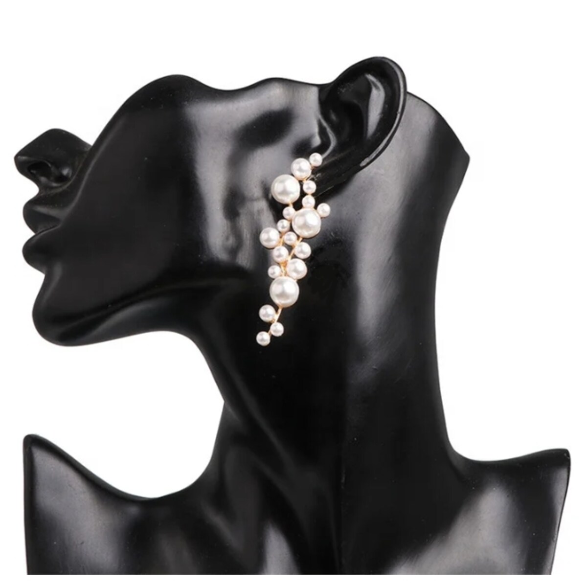 Kolczyki białe perły złote gronka eleganckie wiszące