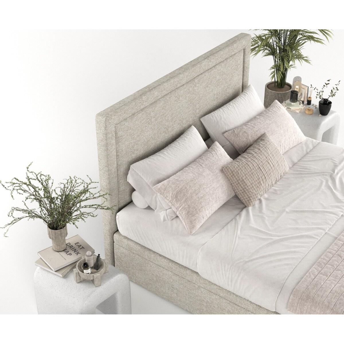 Łóżko tapicerowane SALMA 120x200 z pojemnikiem, Beż, tkanina Alta 03