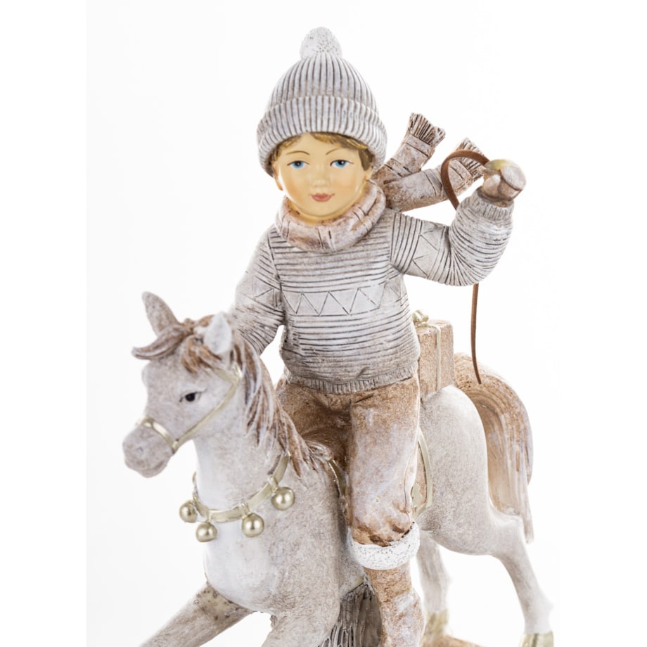 Dekoracja - figurka chłopca na koniu na biegunach i 26,5x17x7 cm LED