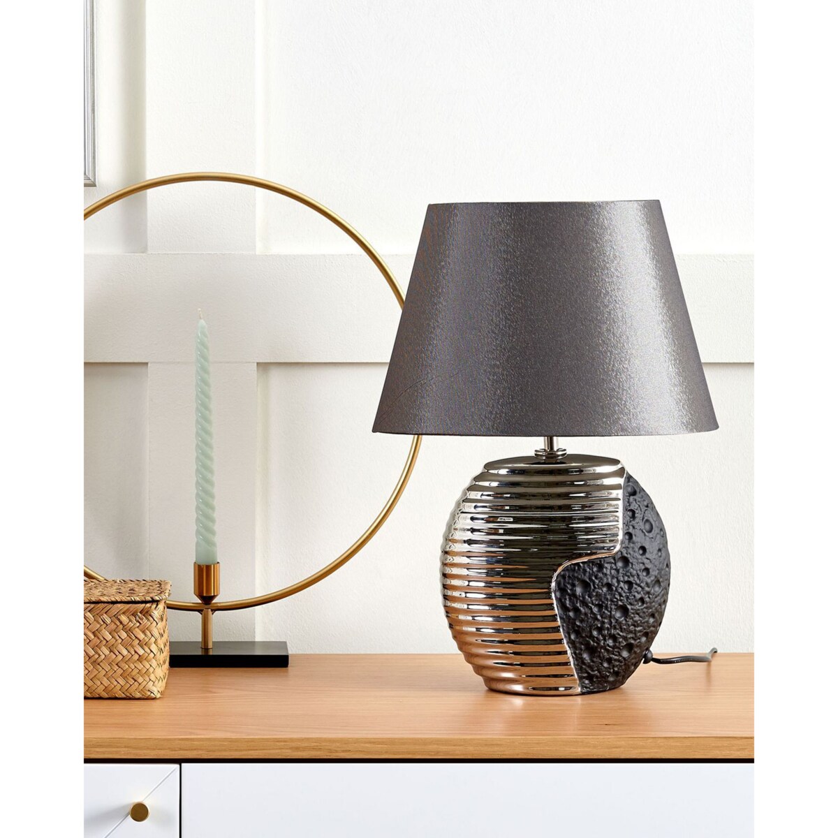 Lampka nocna porcelanowa czarno-srebrna ESLA