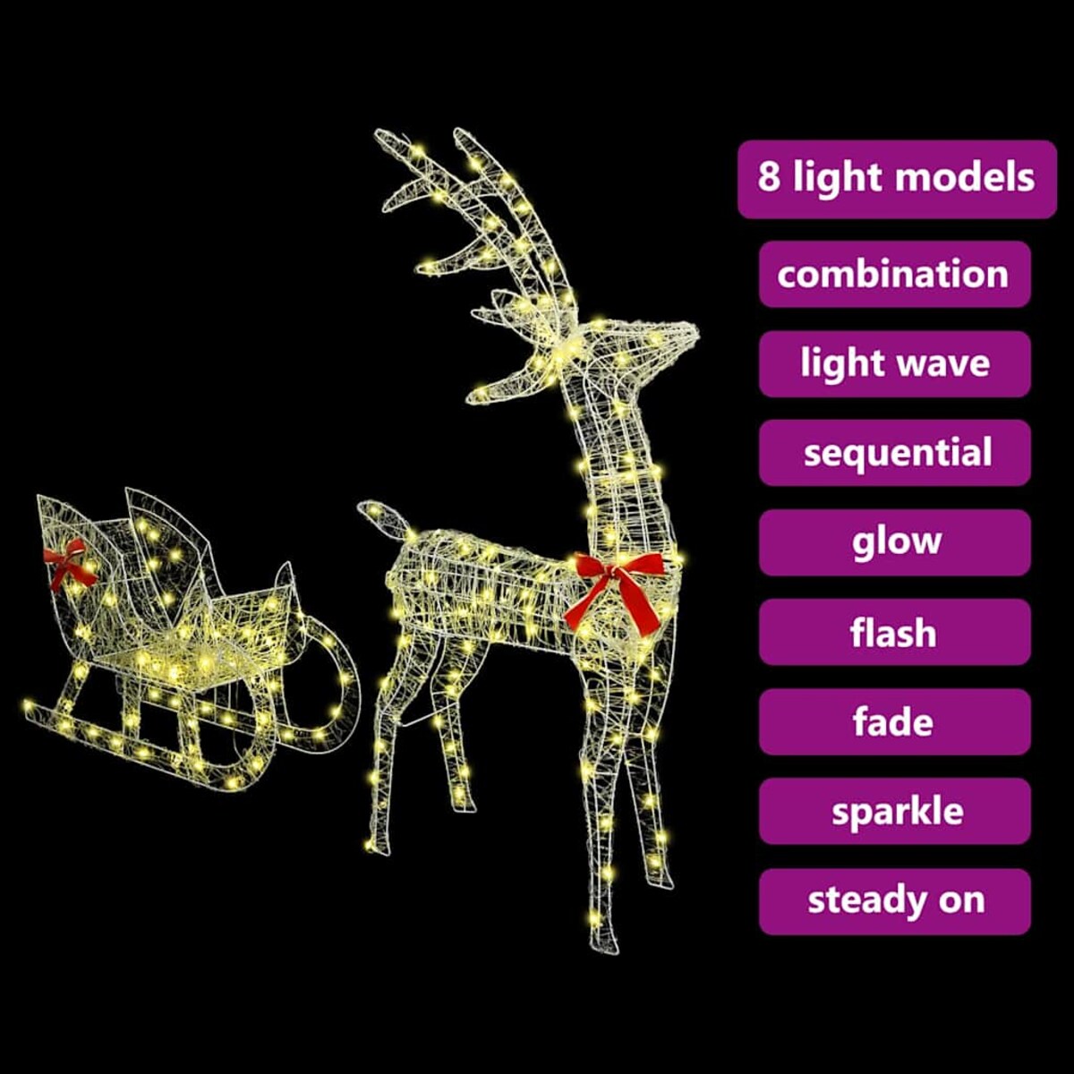 vidaXL Renifer ciągnący sanie Ciepła biel 70 x 26 x 128,5 cm Akryl