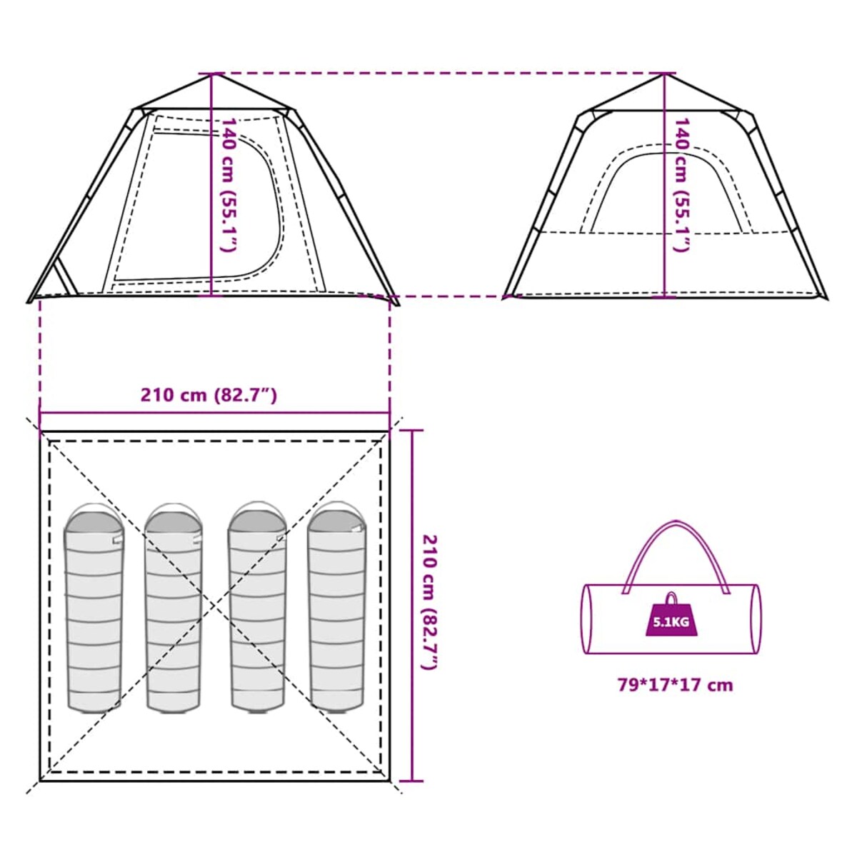 vidaXL Namiot turystyczny, 4-os., niebieski, szybkie rozkładanie