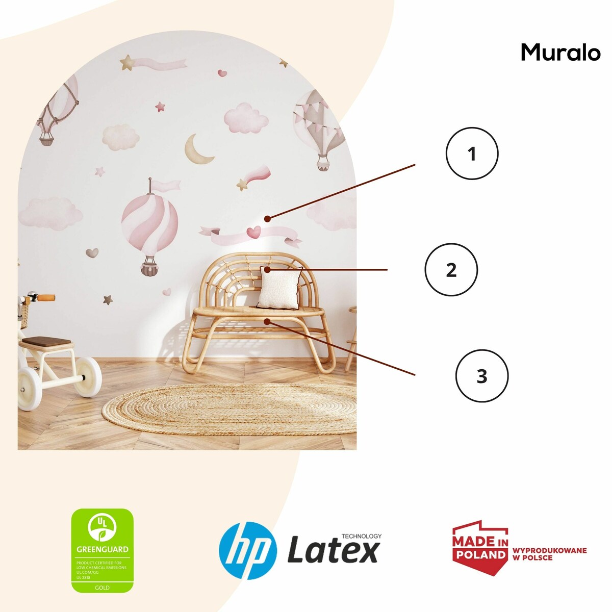 Naklejki Dla Dzieci Różowe Balony Gwiazdy Chmury Serduszka Styl Boho ZESTAW 120x60cm