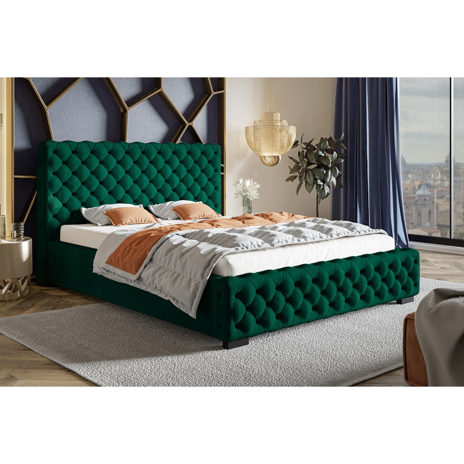 Łóżko tapicerowane z pojemnikiem 160x200 BEN 12 - zielone