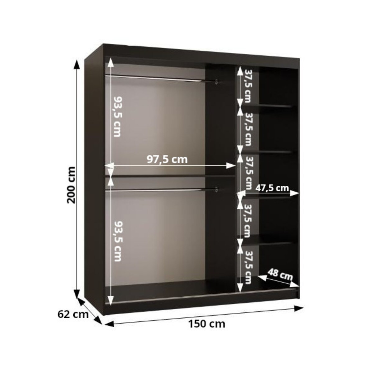Szafa przesuwna Garderoba RAMIRO 1 150 gł. 62 czarny