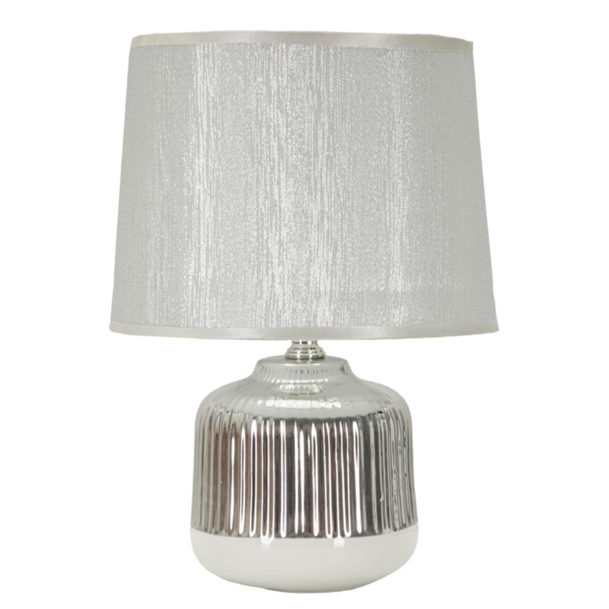 Lampa stołowa Lucina, kolor biały i srebrny, ceramika, żelazo i tkanina, 20 x 20 x 29 cm, 1 x E14, do salonu i sypialni, Mauro Ferretti