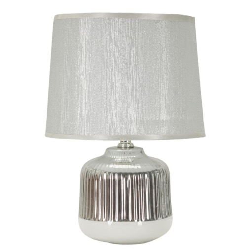 Lampa stołowa Lucina, kolor biały i srebrny, ceramika, żelazo i tkanina, 20 x 20 x 29 cm, 1 x E14, do salonu i sypialni, Mauro Ferretti