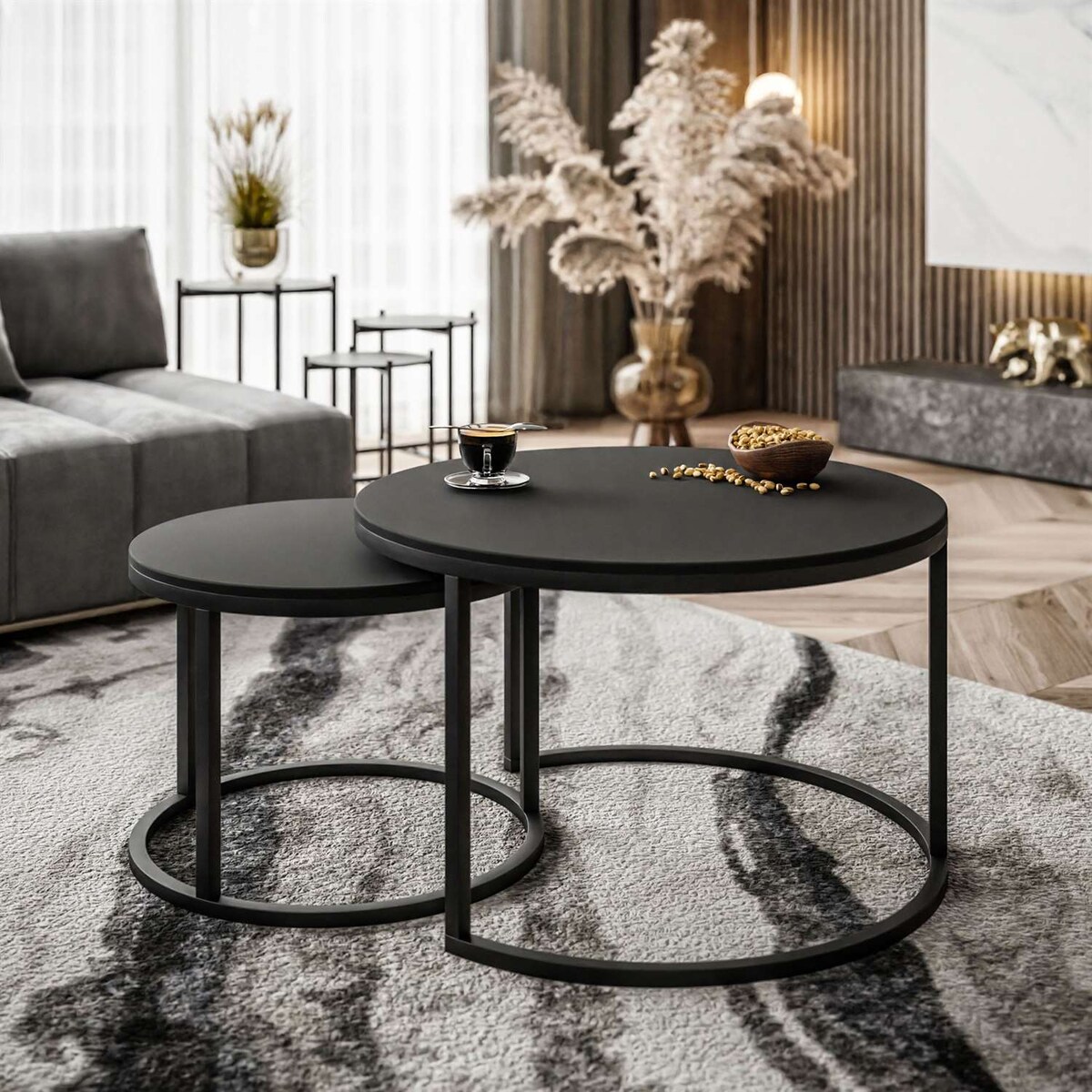 Okrągły stolik kawowy CIRI 2w1 SLIM czarny mat
