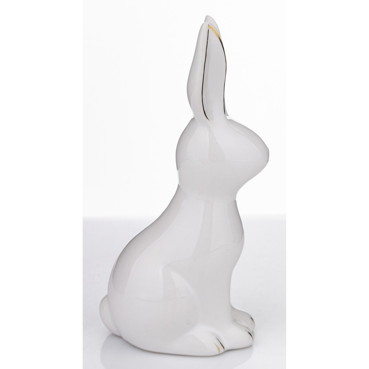 Dekoracja - siedzący biały królik 16x5,5x8 cm z pozłacanymi uszkami -2