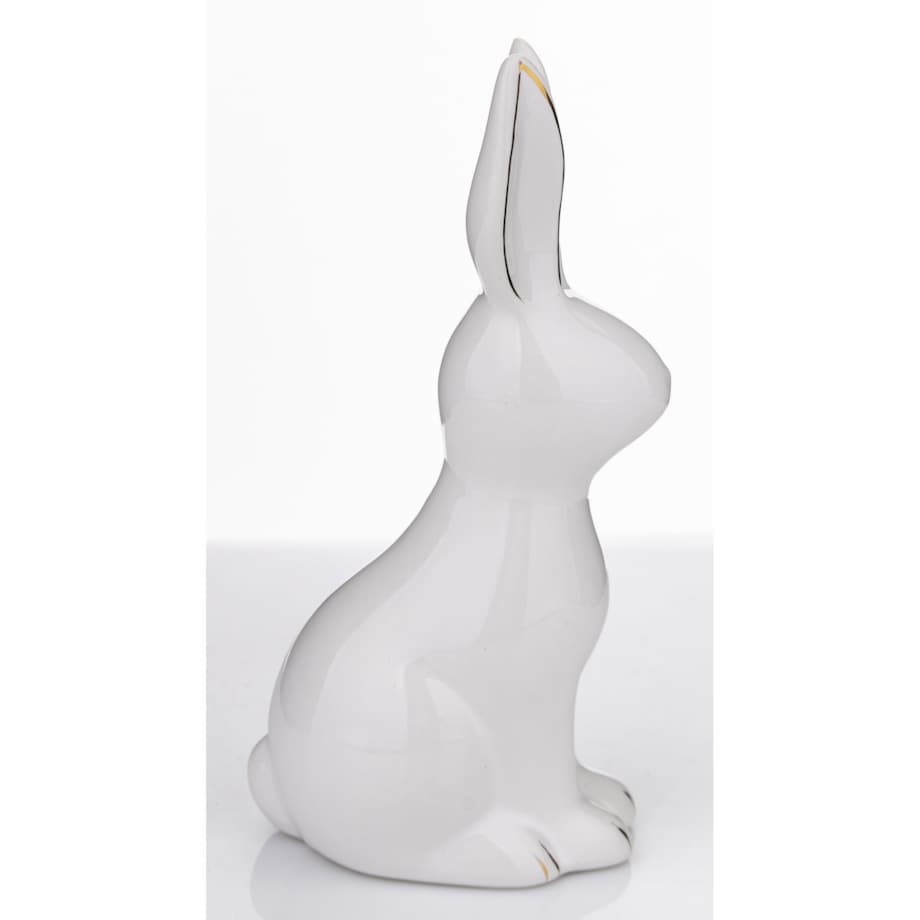 Dekoracja - siedzący biały królik 16x5,5x8 cm z pozłacanymi uszkami -2