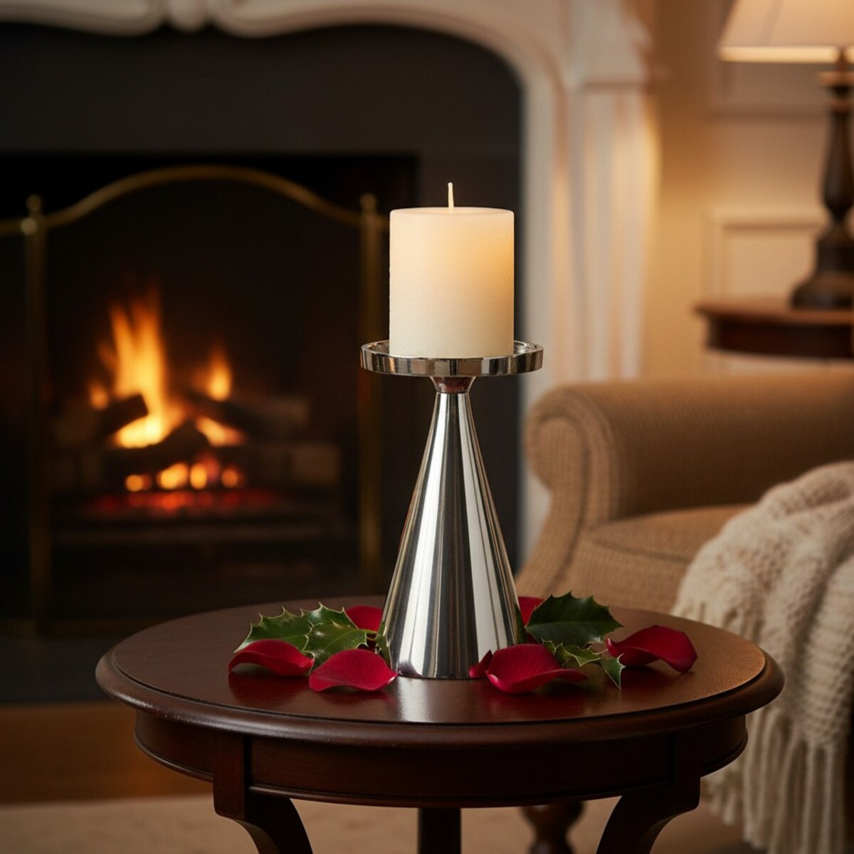 Świecznik dekoracyjny, srebrny, 17 cm