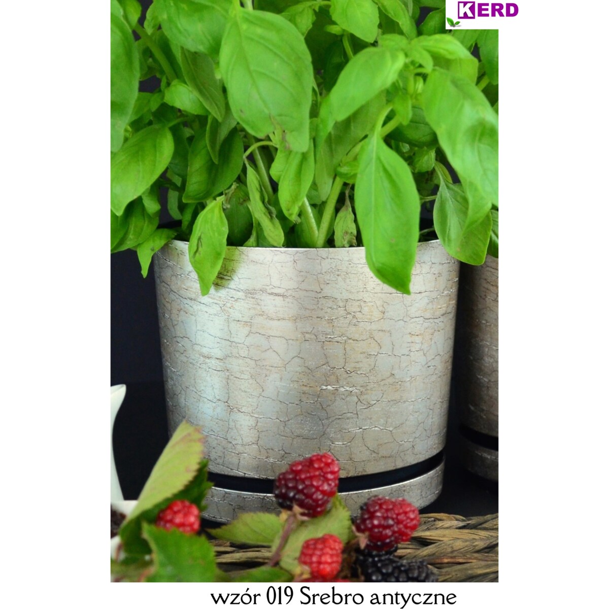 21 cm wzór ANTYCZNE SREBRO Doniczka z podstawką klasyczna rustykalna starożytna