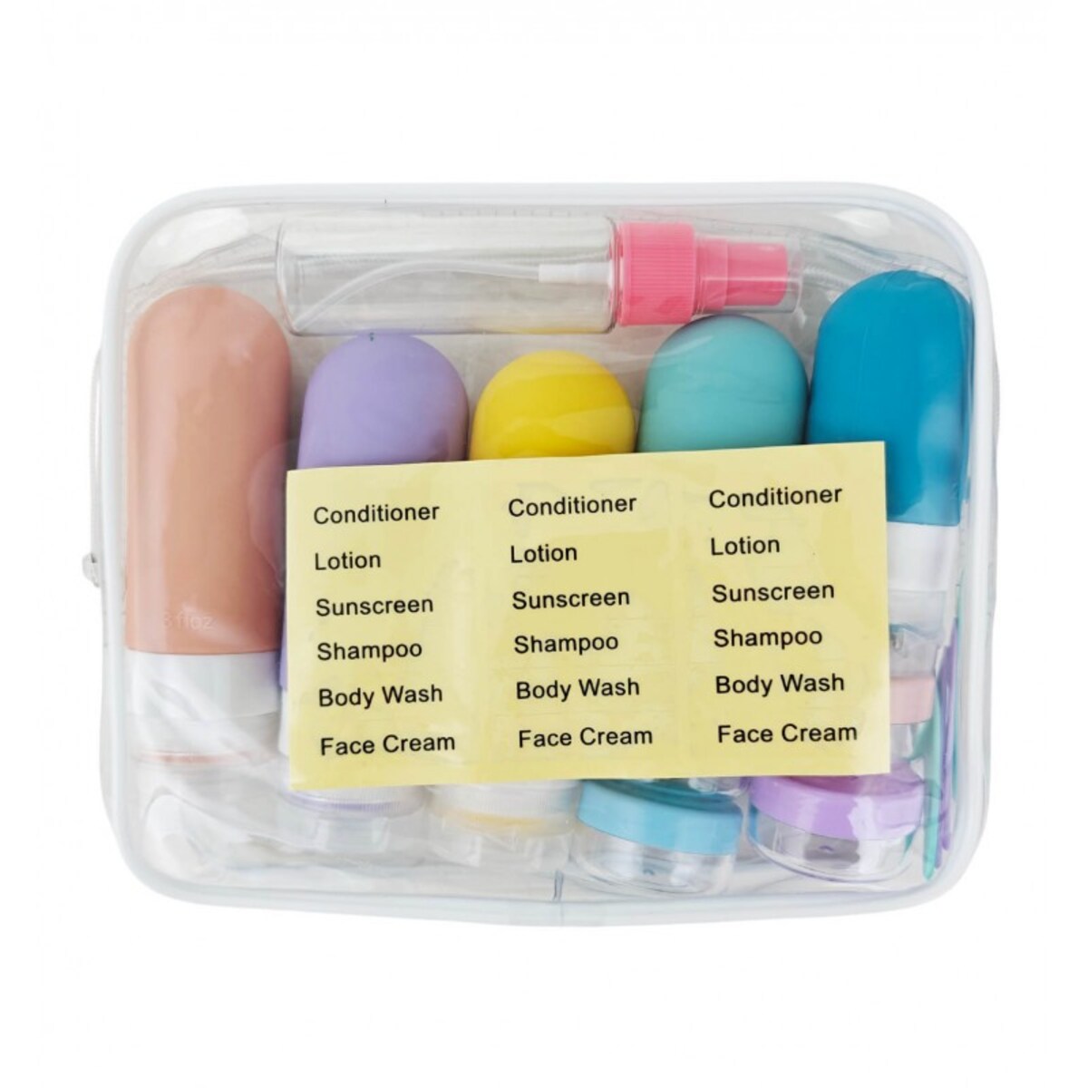 Zestaw silikonowych pojemniczków, buteleczek, słoiczków podróżnych 14w1 KS143